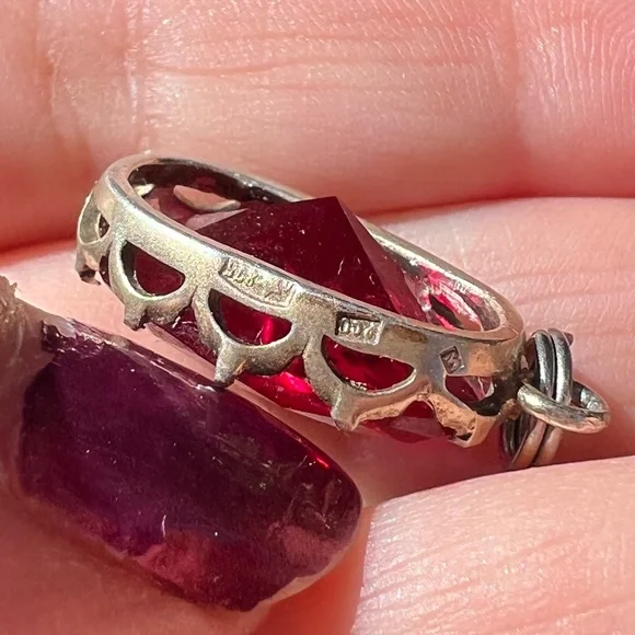 VINTAGE RUBY RED PASTE USSR SOVIET RUSSIAN PENDANT 875 STERLING SILVER STAMPED